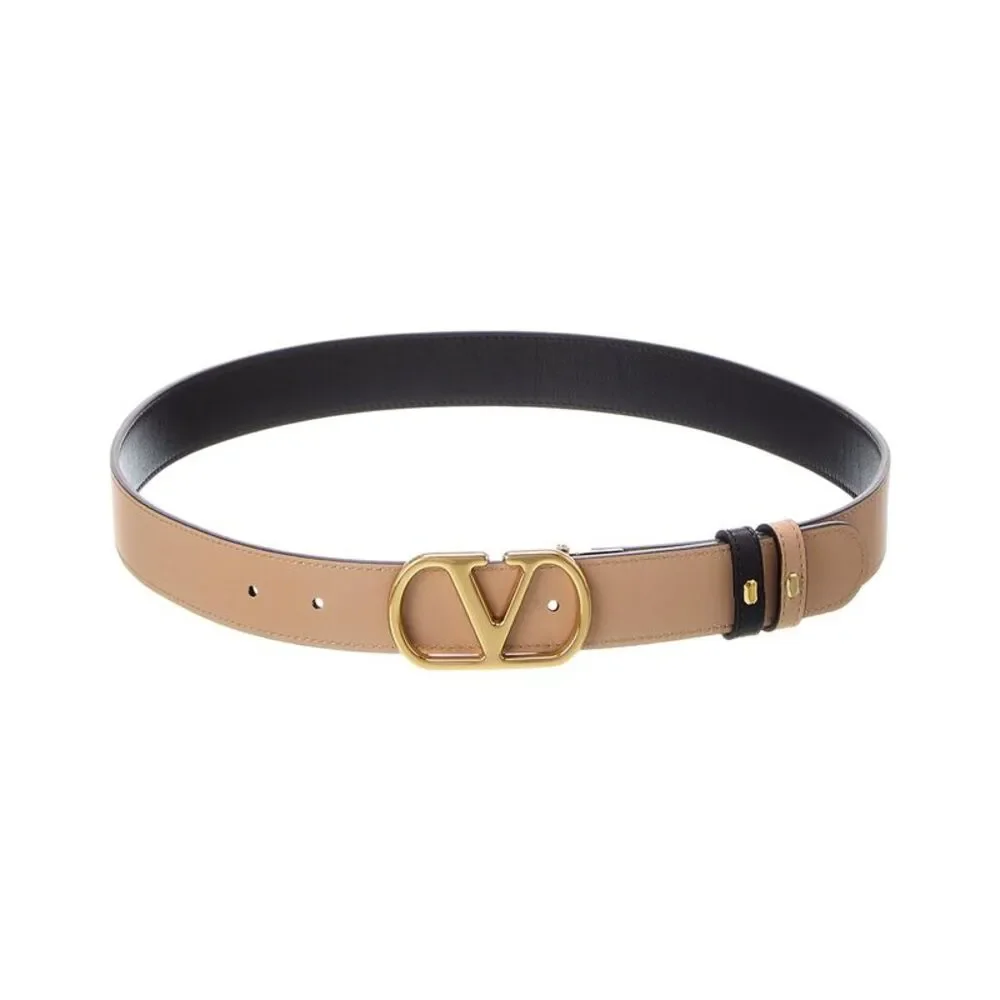 Valentino Vlogo Signature Reversible Leather Belt, Black